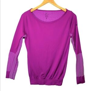 Nike Dri Fit Long Sleeve Shirt Sz S Plum Stripes Stretch Sports Running Tee